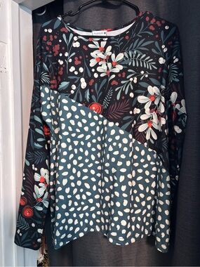 Nuggles Floral and Polka Dot Long Sleeve Top - Teal/Black